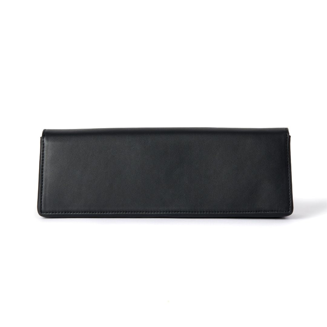the back of a luxury black clutch bags back #colour_black