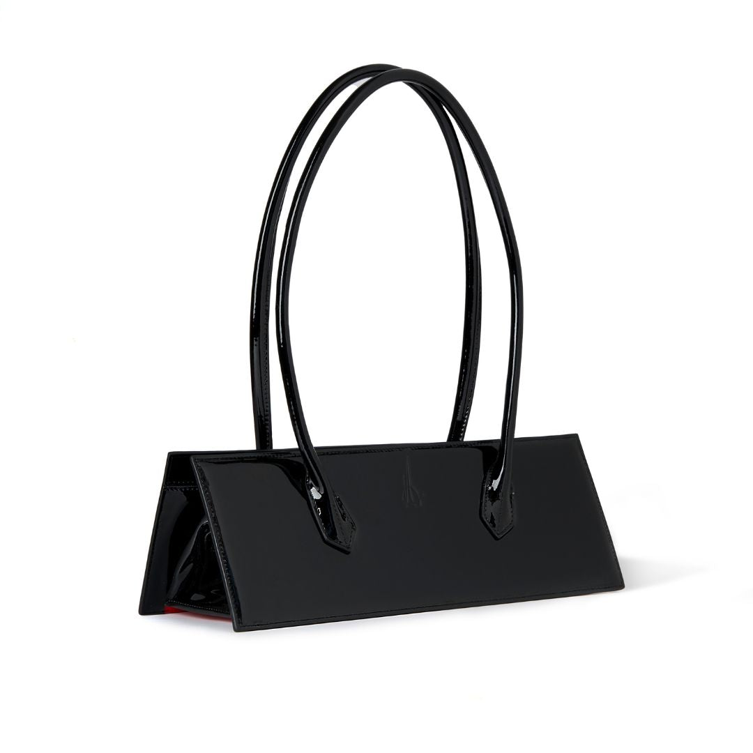 Aurora Alessia black patent handbag on a white background #colour_black - patent